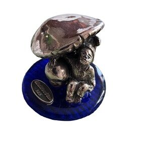 HAZORFIM 925 Silver Elf Figure Sitting Under Mushroom
